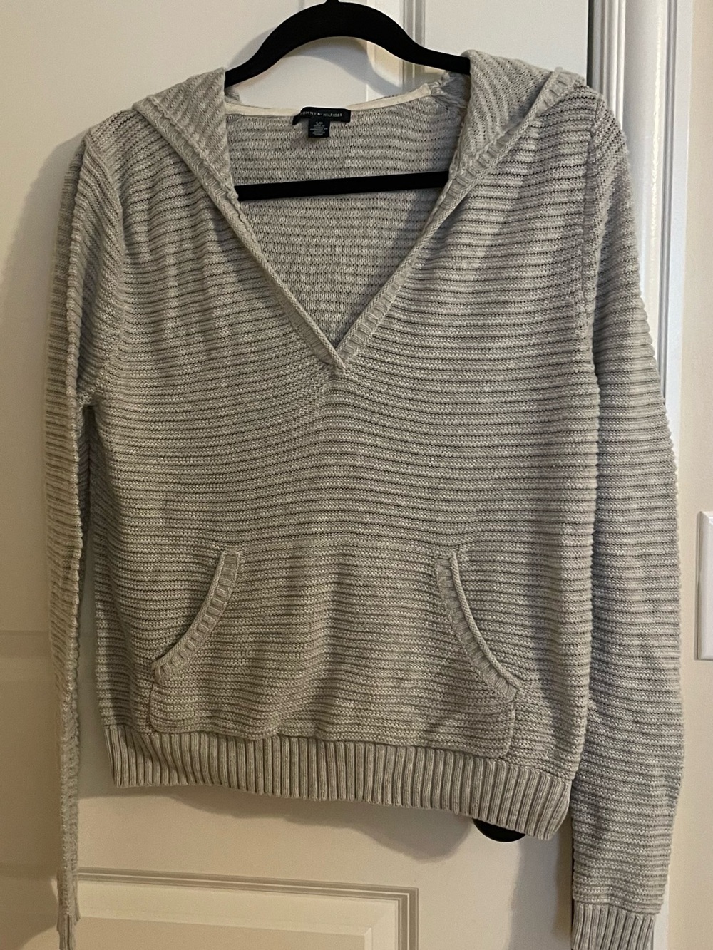 Tommy Hilfiger Light Gray V-Neck Hooded Sweater